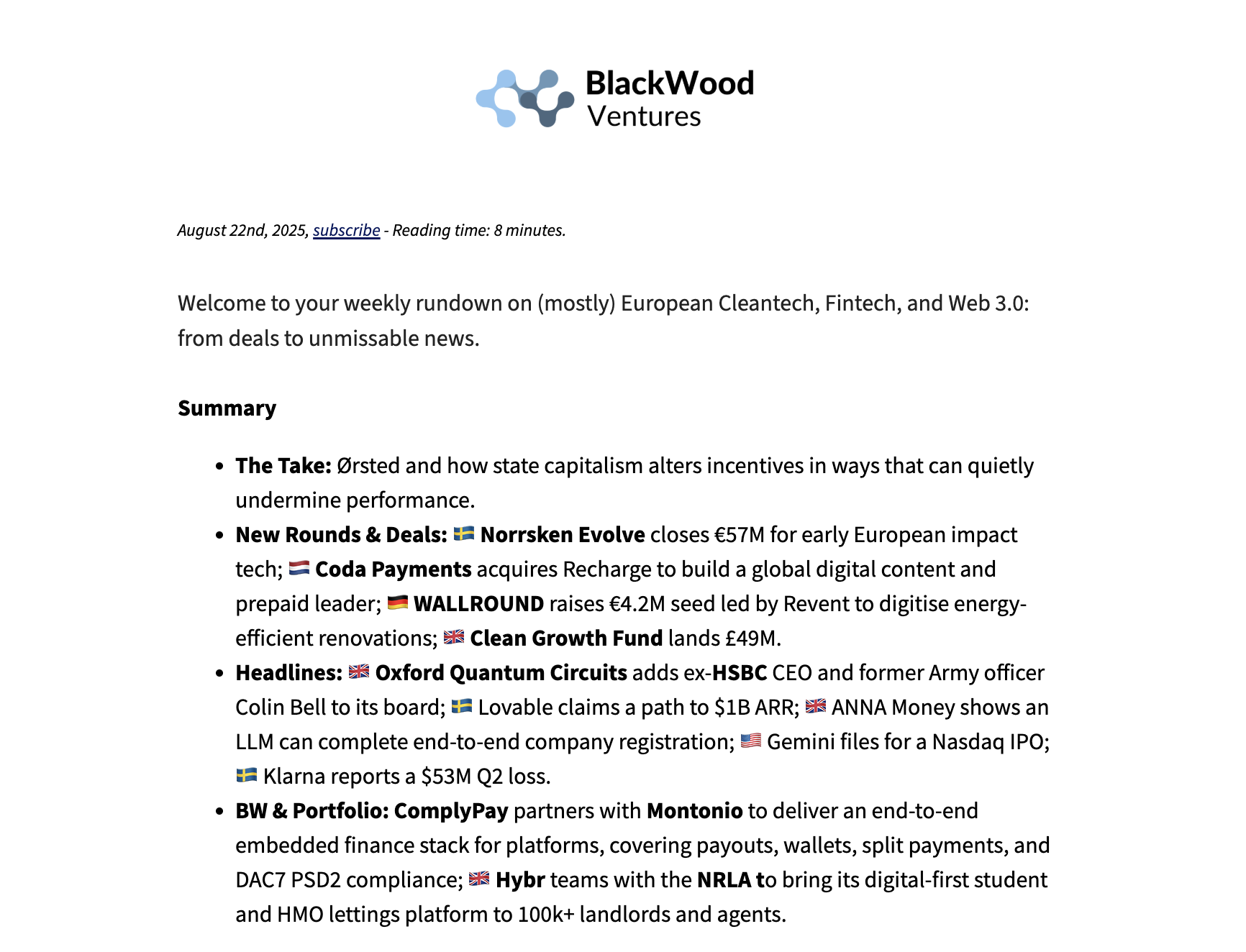 Week 34 - Industry Briefing